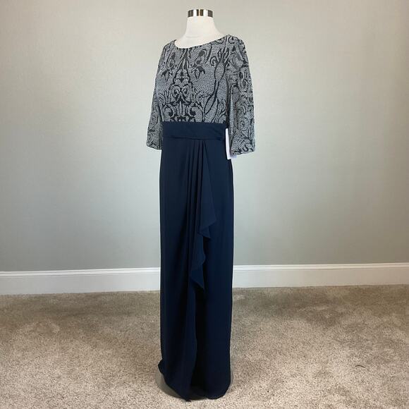 JS Collections Embroidered Chiffon Evening Gown Blue Size 6 Formal Dress - Picture 3 of 12